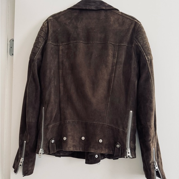 Grey Suede Leather Allsaints Moto Jacket - Picture 5 of 6
